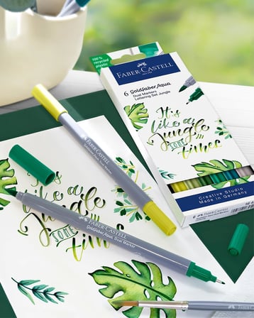 faber-castell goldfaber aqua çift uçlu markör, kaligrafi, 6'lı jungle