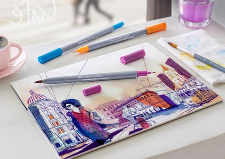 Faber-Castell Goldfaber Aqua Çift Uç Markör 18’Li, Yüksek Pigmentli, Kalıcı Ve Canlı Renkler, Fırça 