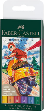 Faber-Castell Pitt Artist Pen Çizim Kalemi Fırça Uç Colour Wheel 6'Lı