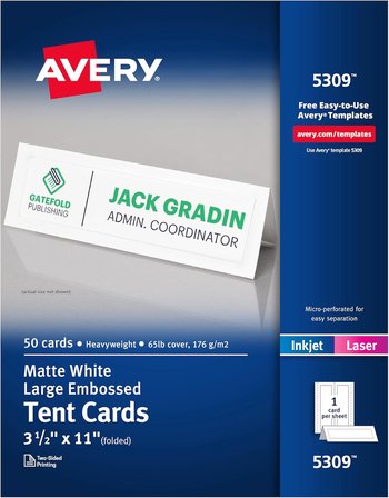Avery Baskılı Büyük Çadır Kartları, Lazer Ve Mürekkep Püskürtmeli Yazıcılar, 50 Kart, 3,5 X 11 (5309