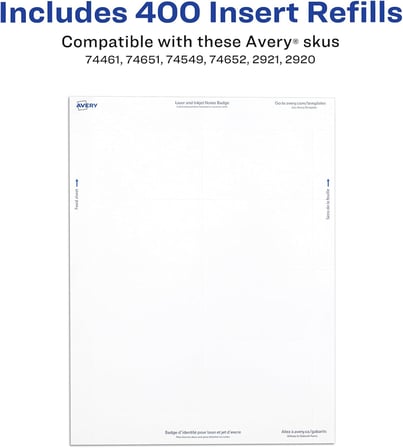 Avery İsim Etiketi Ekleri, Baskı Veya Yazma, 6,4 X 8,9 Cm, 400 Kart Dolumu (5390), Beyaz