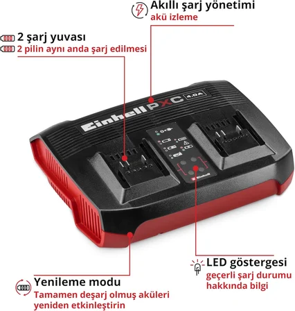 Orijinal Einhell Şarj Cihazı Power X-Change Çift Şarj Cihazı 4 Ah Power X-Change (18 V, 2 X 18 V Akü