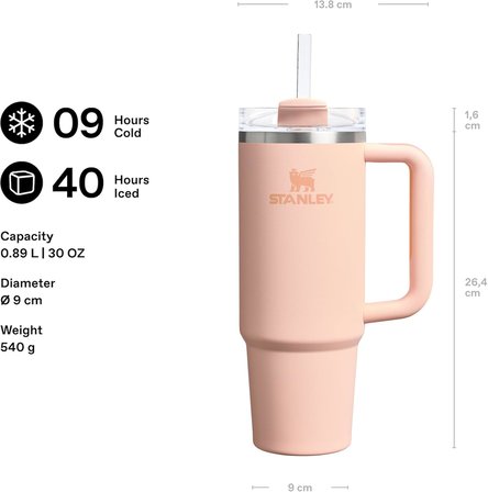 Stanley Quencher Pipetli Termos Bardak, Pastel Turuncu (Orange Cream), 0.89 Litre
