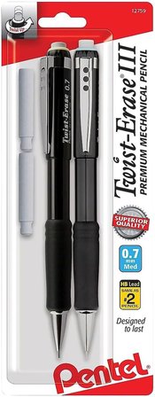 Pentel® Twist-Erase® Iii Mekanik Kalemler, 0,7 Mm, Çeşitli Varil Renkleri, 2'Li Kalem Paketi