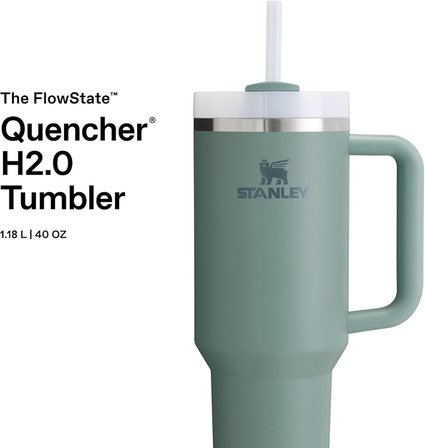 Stanley Quencher Pipetli Termos Bardak, Yeşil (Shale), 1.18 Litre