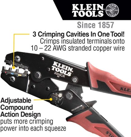 Klein Tools Alet Cırcırlı Yalıtımlı Terminal Sıkma Aleti 10 Ila 22 Awg Tel Için 3005Cr