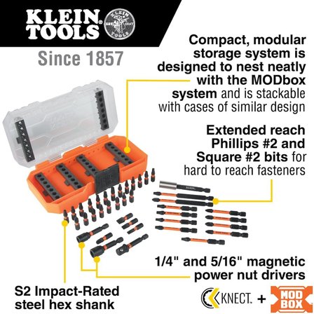 Klein Tools 33801 Darbeli Sürücü Ucu Seti, Proflex, S2 Çelik Phillips, Oluklu, Kare, Torx Uçları, Kı