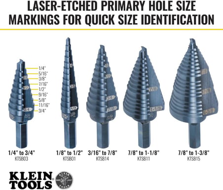 Klein Tools Ktsb03 Kademeli Matkap Ucu - Yüksek Hız Çeliği - 2 Oluklu - Alüminyum Titanyum Nitrür Ka