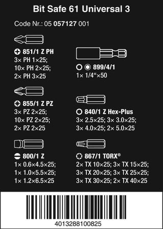 Wera Uç Seti, Bit-Safe 61 Universal 3, 60 Parça, 05057127001