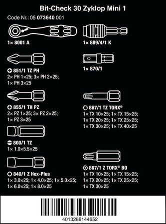 Wera Uç Çeşitleri Bit-Check, 30 Zyklop Mini 1, 31 Parça, 05073640001