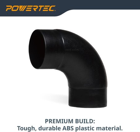 Powertec 70105 Açılı Toz Hortumu Bağlantısı, 10,2 Cm, 90 Derece Açı, Siyah