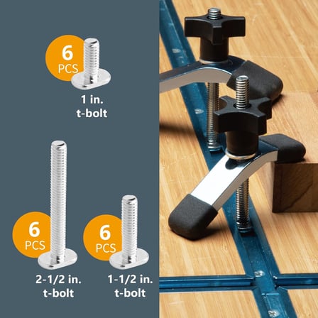 Powertec 71173 Düzenek Ve Sabitleme T-Track Donanım Kiti, Düğmeli Ve 1/4-20 Dişli, 46 Parçalı Set