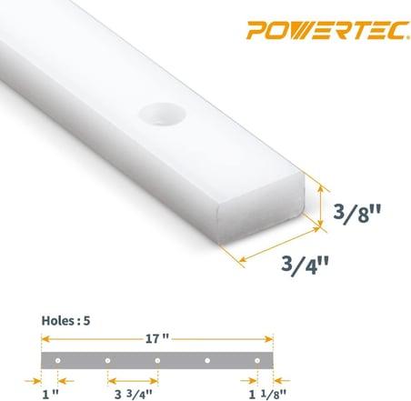 Powertec 71793 Hdpe Gönye Çubuğu 3/4" X 3/8" X 17" Çapraz Kesimli Kızak, Masa Testere Kızağı, Jig, F