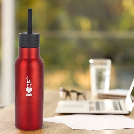 Bialetti - Termal Şişe - 500Ml - Kırmızı Renk - Paslanmaz Çelik - Çift Katmanlı - 12 Saat Sıcak 24 S
