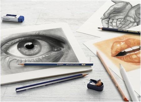 Faber-Castell Kömür Sketch Seti, 7 Parça, Kara Kalem Çizim Ve Eskiz İçin, Yüksek Kalite, Silgi Ve Ka