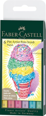 Faber-Castell Pitt Çizim Kalemi Fırça Uç "Pastel Renkler" 6'Lı Poşet, 6 Renk