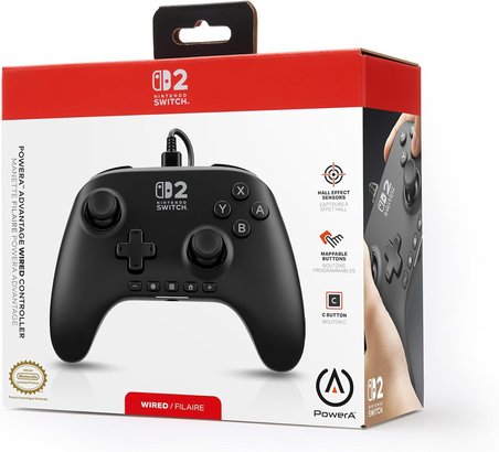 Powera Advantage Nintendo Switch 2 Için Kablolu Kumanda, Siyah, Resmi Lisanslı, Hall Efekti, Atanabi