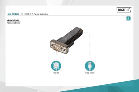 Digitus Usb Seri Adaptör - Rs232 Dönüştürücü - Usb 2.0 Tip A - Dsub 9M - Pl2303Gt Yonga Seti - 80 Cm