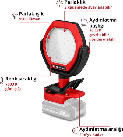 Einhell Akülü Lamba Gc-Ol 18/1500 Li-Solo Power X-Change (18 V, 1500 Lm, 7000 K, 4 M Aydınlatma Aral