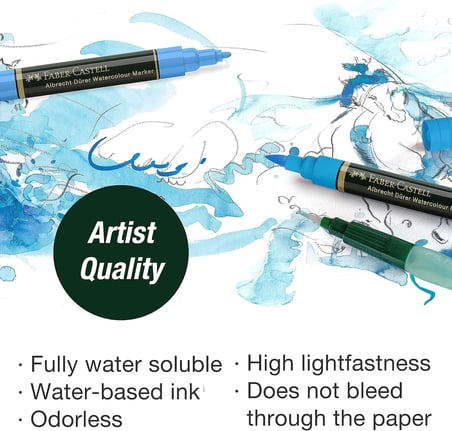 Faber-Castell Albrecht Dürer Suluboya Markör Seti, 10’Lu, Çift Uçlu, Suda Çözünebilir Mürekkep, Parl