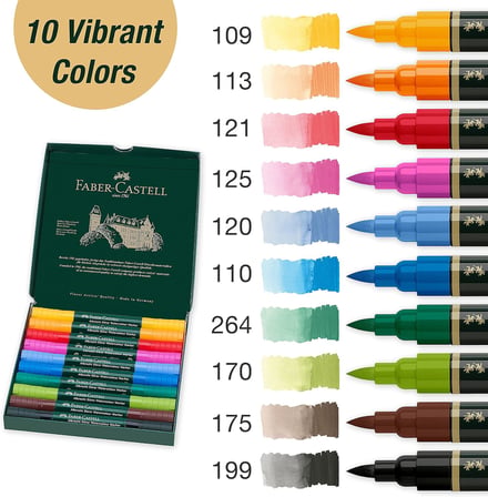 Faber-Castell Albrecht Dürer Suluboya Markör Seti, 10’Lu, Çift Uçlu, Suda Çözünebilir Mürekkep, Parl
