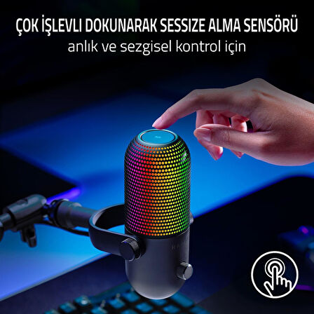 Razer Seiren V3 Chroma - Dokunarak Sessize Alma Özellikli Rgb Usb Mikrofon (Yayın Ve Oyun Reaktif Ay