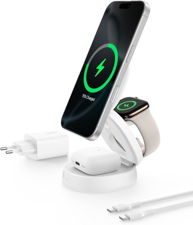 Belkin Magsafe Uyumlu Şarj Cihazı, 3'Ü 1 Arada Dönüştürülebilir Kablosuz Şarj İstasyonu, Iphone 17, 