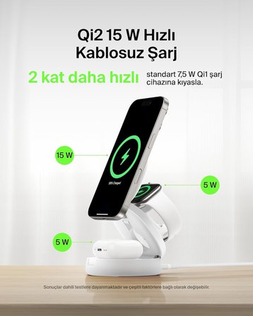 Belkin Magsafe Uyumlu Şarj Cihazı, 3'Ü 1 Arada Dönüştürülebilir Kablosuz Şarj İstasyonu, Iphone 17, 