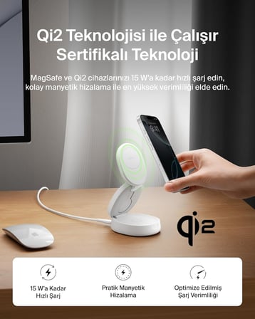 Belkin Magsafe Uyumlu Şarj Cihazı, 3'Ü 1 Arada Dönüştürülebilir Kablosuz Şarj İstasyonu, Iphone 17, 