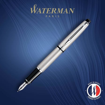 Waterman Expert Paslanmaz Çelik Krom Tasarımlı Dolma Kalem, Orta Kalınlıkta Uç, Mavi Mürekkep