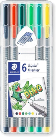 Staedtler 334 Sb6Cs10 Triplus Fineliner Dino 0.3 Mm 6'Lı Set Karışık Renk