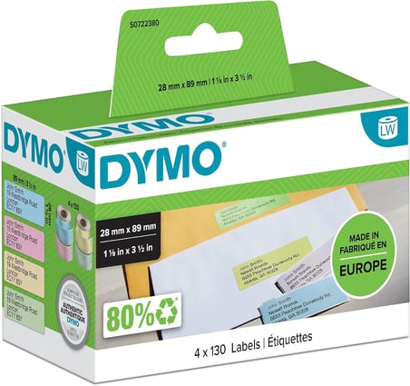 Dymo S0722380, Lw Adres Etiketi, (89X28 Mm) 520 Etiket/Paket, Karışık Renkli (99011)