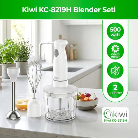 Kiwi Kc-8219H Güçlü 500W Beyaz El Blender Seti – Parçalama Ve Çırpma Deneyimi, Paslanmaz Çelik Bıçak