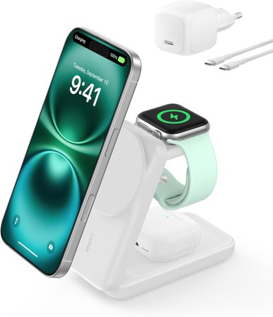 Belkin Ultracharge Magsafe Uyumlu 3’Ü 1 Arada Qi2 25W Kablosuz Şarj Cihazı, Iphone 17, Apple Watch, 