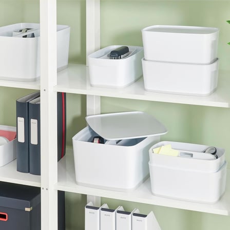 Leitz Mybox Uzun Masaüstü Düzenleme Kutusu, Parlak Görünüm, Plastik, Beyaz/Gri, 52581001
