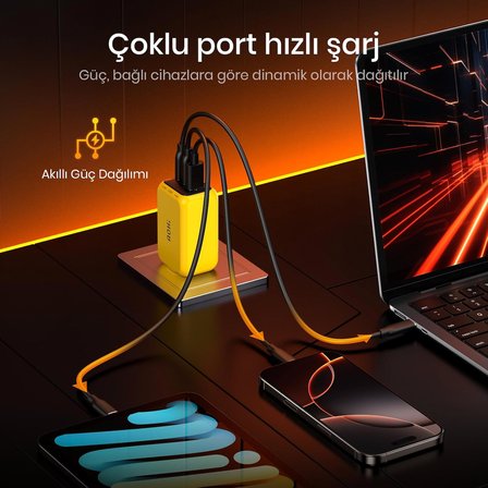 Aohi Youth 3 Portlu Şarj Adaptörü,65W Şarj Cihazı
