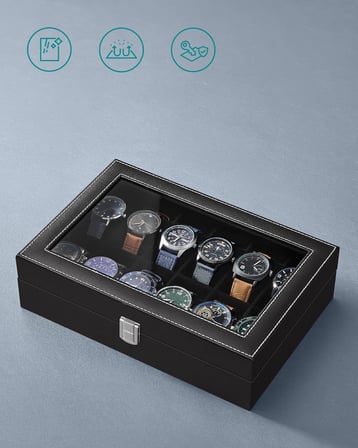 Songmics 12 Saat İçin Yeni Watch Box Watch Case Siyah Cam Jwb12B