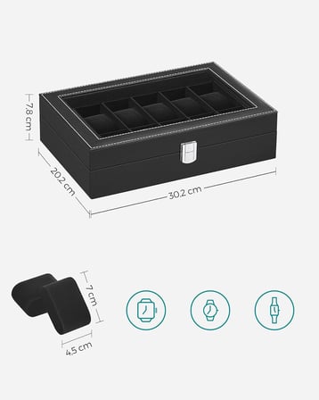 Songmics 12 Saat İçin Yeni Watch Box Watch Case Siyah Cam Jwb12B