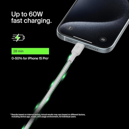Belkin Boost Charge Örgülü Usb-C, Hızlı Şarj Cihazı, Usb-C Şarj Kablosu, Iphone 16, 15, Samsung Gala