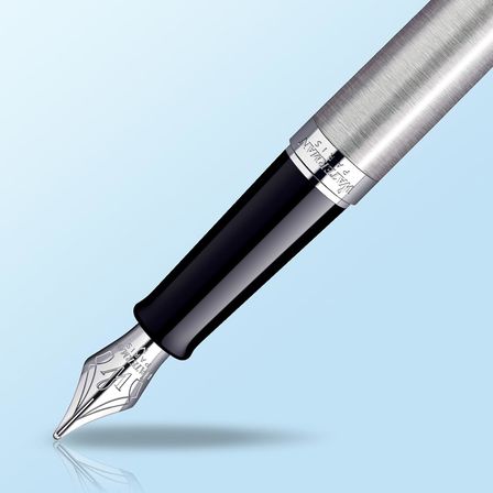 Waterman Hemisphere Paslanmaz Çelik Krom Tasarımlı Dolma Kalem, Orta Kalınlıkta Uç, Mavi Mürekkep