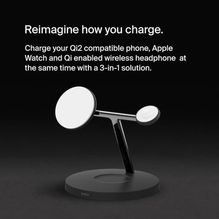 Belkin Boostcharge Pro Kablosuz 3'Ü 1 Arada Şarj Cihazı Qi2 Iphone 15, 14, 13 Ve 12 Ve Apple Watch V