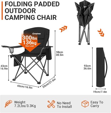 Kingcamp Lotus Xl Cool Ice Ultra Konforlu & Takviyeli Kamp Sandalyesi Black