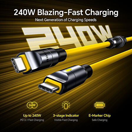 Aohi 240W 8'I 1 Arada Usb C Kablo Ve Yıldırım Kablo Seti, Geleceğin Pd3.1 Tip C Hızlı Şarj Kablosu V