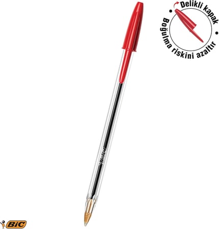 Bic Cristal Medium Tükenmez Kalem Kırmızı 50'Li Kutu, 1.0 Mm Orta Kalınlıkta Uç, Şeffaf Gövde, Delik