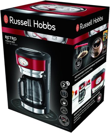 Russell Hobbs 21700-56 Retro Ribbon Filtre Kahve Makinesi Kırmızı, 10 Fincana Kadar, 1.25 L Cam Süra