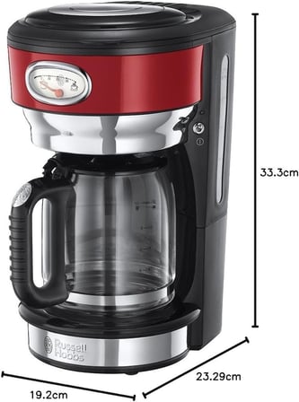 Russell Hobbs 21700-56 Retro Ribbon Filtre Kahve Makinesi Kırmızı, 10 Fincana Kadar, 1.25 L Cam Süra