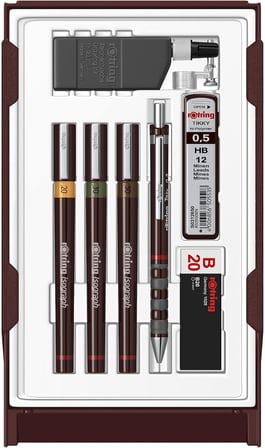Rotring Isograph College Teknik Çizim Seti, 3 Adet Teknik Çizim Kalemi (0,2 Mm, 0,3 Mm, 0,5 Mm) + 1 