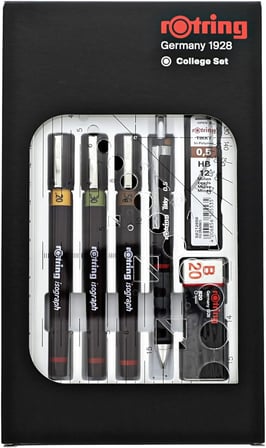 Rotring Isograph College Teknik Çizim Seti, 3 Adet Teknik Çizim Kalemi (0,2 Mm, 0,3 Mm, 0,5 Mm) + 1 