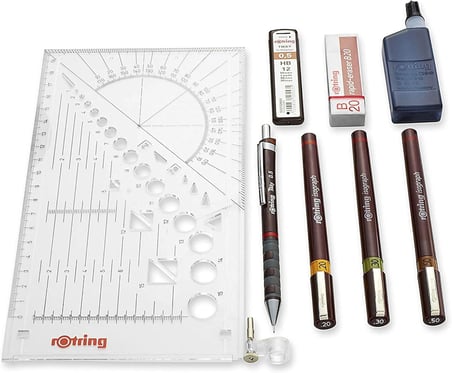 Rotring Isograph College Teknik Çizim Seti, 3 Adet Teknik Çizim Kalemi (0,2 Mm, 0,3 Mm, 0,5 Mm) + 1 