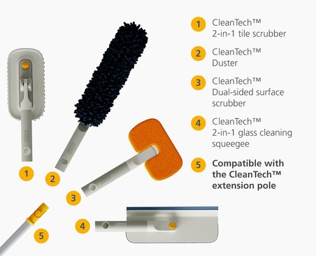 Joseph Joseph Cleantech 2-In-1 Glass Cleaner Shower Squeegee With Washable Microfiber Pad And Space-